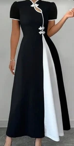 "Vestido Negro Blanco Manga Corta 22 Ocasiones Boda Fiesta Pit2pit 22"" Elastizado❤️" - Imagen 1 de 8