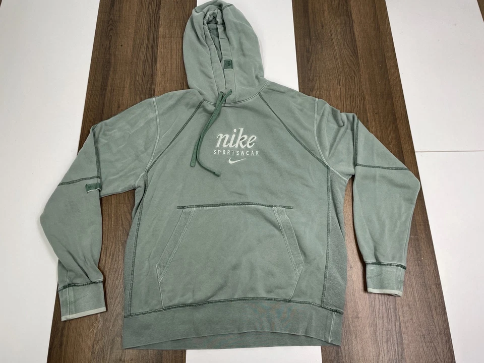 Sudadera con capucha verde holgada Nike para mujer talla M logotipo deletreado bordado Swoosh Foto 1 de 4