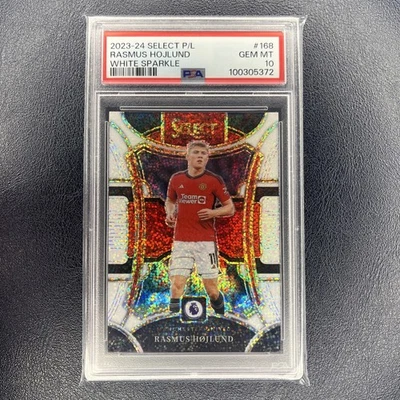 2023-24 Select EPL Rasmus Hojlund Mezzanine White Sparkle Prizm SSP PSA 10 - Image 1 of 2