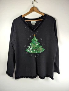 Quacker Factory Sweater Size XL Knit Sequin Bead Christmas Tree Holiday Grandma - Picture 1 of 7