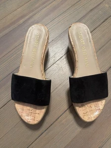 Stuart Weitzman Sandal Wedge Slides Black Size 37.5 - Picture 1 of 5