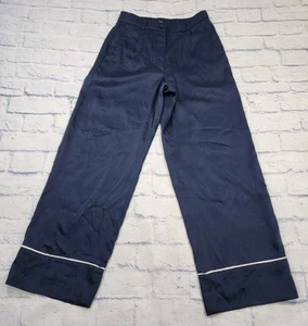J Crew WOMENS SZ 4 Trouser Pants   Wide Leg Drapey Navy Blue High Rise - Picture 1 of 13