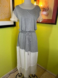 LOFT Mineral Collection Gray White Colorblock Maxi Dress Size 0 Tie Waist Casual - Picture 1 of 7