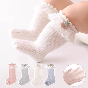 Baby Girl Mid-calf Socks Breathable Mesh Lace Trim Socks Sweet Thin Socks  - Picture 1 of 17