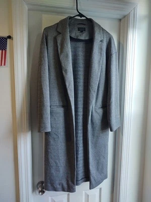 Jaqueta TOPSHOP BLAZER LONGO Cinza Espinha de Arenque Frente Aberta Tamanho 2 Bolso - Imagem 1 de 4