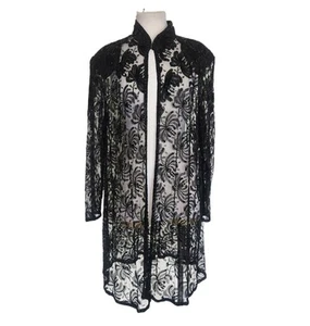 Vintage hellbraun-Chho Perlen schwarz Spitze elegante Abendjacke Staubtuch Pailletten Größe 1X - Bild 1 von 13