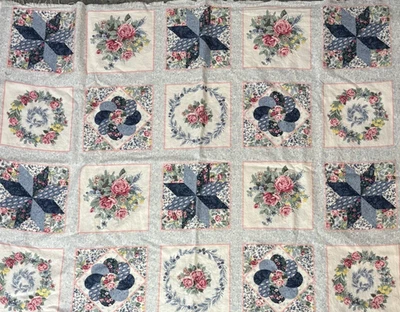 Vtg Rare Home Grown Collection Flowery Blocks Fabric Panel Frank Nelson Spectrix - Image 1 of 2