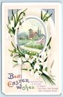Postcard Best Easter Wishes 1912 White Lily Embossed International Art