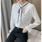 Fashion Womens Long Sleeve Lace Up Bell Business Career Button Shirt Blouse Tops
