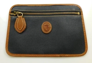 VINTAGE TRUSSARDI Black Leather Attachable Small Flat Zip Travel Purse Clutch - Picture 1 of 3