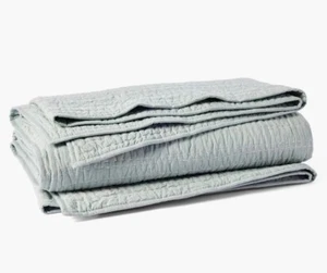 Coyuchi Surf Chambray Full/Queen Channel Hand Stitched Organic Cotton Quilt - Picture 1 of 5