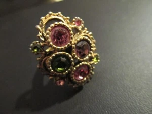 VtG Pink Green Purple Rhinestone AUSTRIAN LITES Ring SARAH COVENTRY - Imagen 1 de 5