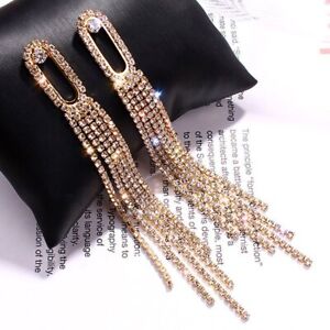 Exquisite Long Tassel Pearl Crystal Earrings Stud Drop Dangle Women Jewelry Gift