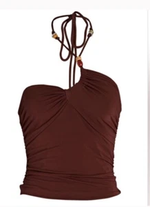 NEW! A.L.C. Gabi Asymmetrical Brown Halter Stretchy Tube Top Women Size Large L - Picture 1 of 4