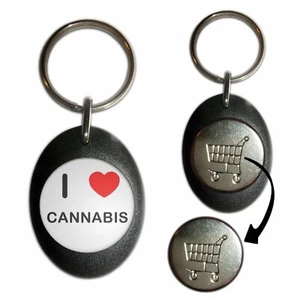 Cannabis I Love Plastic Shopping Trolley £1/€1 Coin Key Ring (43mm x 32mm) - Picture 1 of 10