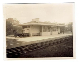 Vintage Train Railroad Depot Photograph Unknown Location Baggage Carts RR Tracks - Picture 1 of 1