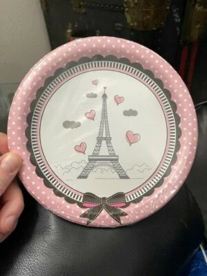 Party in Paris Snack Plates 6-7/8" Paper 8ct. Girls Birthday Party Tableware New - Image 1 of 2