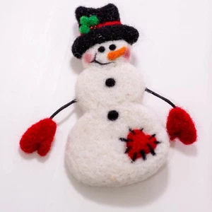Felted Snowman Brooch – Handmade Wool Pin – Christmas Gift – Eco Stocking Stuffe - Picture 1 of 4