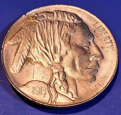 Hebilla de cinturón artesanal de metal Buffalo Nickel Indiana #AC13 de colección de 1970 1913 Foto 1 de 4