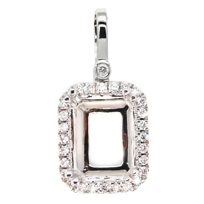 Pendant Semi Mount Emerald Cut 9x7mm In 14K White Gold With Diamonds (54684) - Image 1 of 4