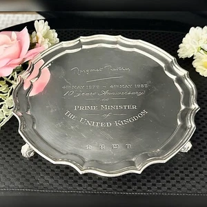 Sterling Silver Tray Margaret Thatchers Anniversary English Sterling Salver Tray - Picture 1 of 8