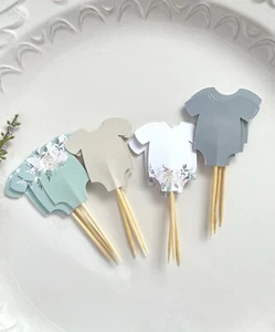 12 baby shower cupcake toppers, food picks, sage baby shower - Picture 1 of 3