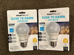 2 Pack MightyBulb Dusk To Dawn LED Light Bulbs / 60W = 9W / 3000K / 800 Lumens - Picture 1 of 4