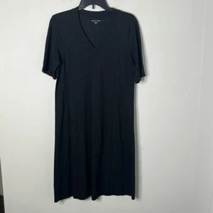 Eileen Fisher T-Shirt Vestito Canapa Cotone Abito Cambio Nero Piccola Manica Corta - Foto 1 di 6