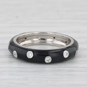 Hidalgo 0.18ctw Diamond Black Enamel Ring 18k White Gold Stackable Ring - Picture 1 of 9
