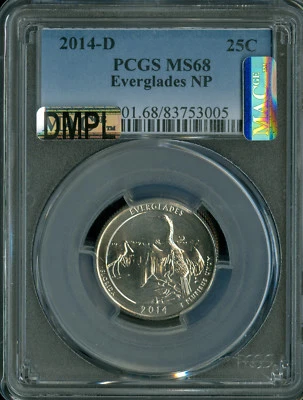 2014 D EVERGLADES QUARTER PCGS MS68 PQ DMPL FINEST GRADED MAC SPOTLESS .  - Image 1 of 2