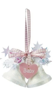 Weiste Christbaumschmuck - Mini Glocken mit Herz zum Aufhängen babyrosa - Bild 1 von 1