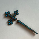 antique cross stickpin crucifix tiepin French 1890s opaline glass turquoise