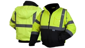 Pyramex RJ3210L Giacca di Sicurezza Unisex Hi-Vis Lime Bomber Jacket con Lini Trapuntata - Foto 1 di 8