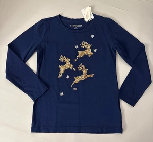 Crewcuts Pailletten Rentier marineblau Langarmshirt Mädchen Größe Small 6/7 neu mit Etikett - Bild 1 von 10