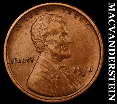 1918-S Lincoln Wheat Cent - Scarce  Almost Uncirculated  Semi-key  #F6567 - Image 1 of 2