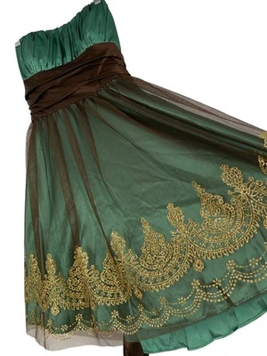 Nuevo Vestido Blondie Nites Sin Tirantes S 5 Jr Marrón Teal Dorado RCC10466 Malla Tul Foto 1 de 4