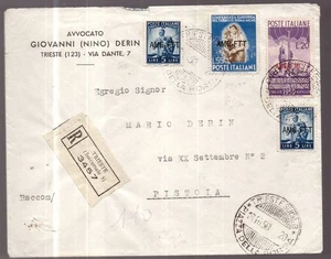 Italia Trieste AMG-FTT, raccomandata del 1950 pluriaffrancata -HA16 - Imagen 1 de 3