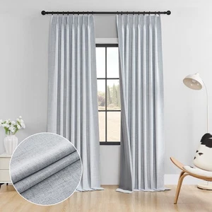 Grey Linen Textured Pinch Pleated Curtains with Back Tab for Living Room, The... - Picture 1 of 7