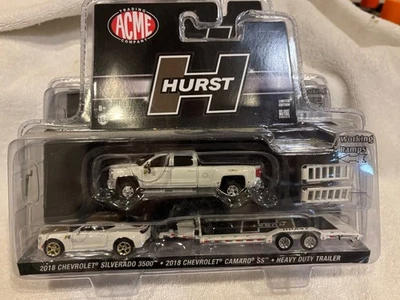 Acme Hurst 2018 Chevrolet Silverado 3500 Truck, Camaro, SS Trailer 1/64 Diecast - Image 1 of 4