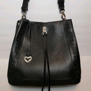 BRIGHTON INTERLOK BLACK GEORGIA CONVERTIBLE LEATHER WHIPSTICHED CROSSBODY $525 - Picture 1 of 24