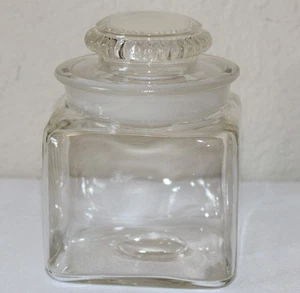 Antique Tiffen Dakota Square Glass Apothecary Candy Jar Ground Lid Vintage Clear - Picture 1 of 12
