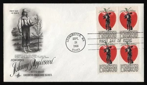 #1317 5c Johnny Appleseed - 4er-Block, Kunsthandwerk FDC ** ALLE 5 = KOSTENLOSER VERSAND ** - Bild 1 von 1