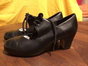 Menkes Amaya Flamenco Shoes Black Leather Size 36 Heels Made In Spain. - Picture 1 of 10