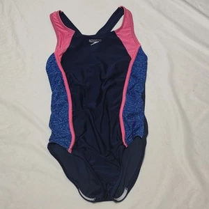 SPEEDO Pink & Blue One Piece Bathing/Swim Suit Racerback Girl Youth L 12-14 - Picture 1 of 4