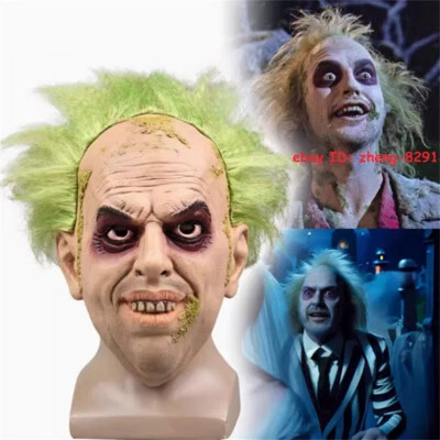 Beetlejuice 2 Beetlejuice Mask With Hair Adults Halloween Latex Full Face Mask - Image 1 of 4