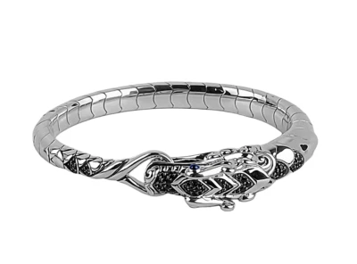 JOHN HARDY LEGENDS NAGA ST.SILVER BLUE BLACK SAPPHIRE BRACELET SZ M NEW 209B BOX - Image 1 of 4