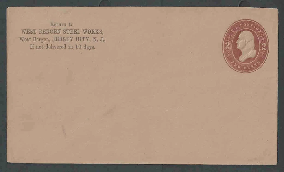 1883 U263 Mint Entire 2c Brown On Fawn W/Jersey Steel Works C C Jersey City--- - Image 1 of 1