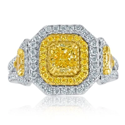GIA Certified 1.83CT Light Yellow Radiant Diamond Engagement Ring 18k White Gold - Image 1 of 4