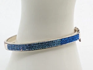 Sapphire Blue Color CZ Bangle Bracelet 925 Sterling Silver - Picture 1 of 15