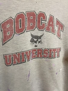 Vintage Ohio University Bobcats Crewneck Sweatshirt Distressed Adult Large Gray - Picture 1 of 7